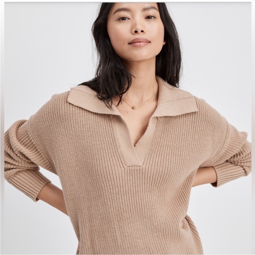Talbots Haven Well Within Organic Cotton Polo Collared Sweater Tan Neutral Knit